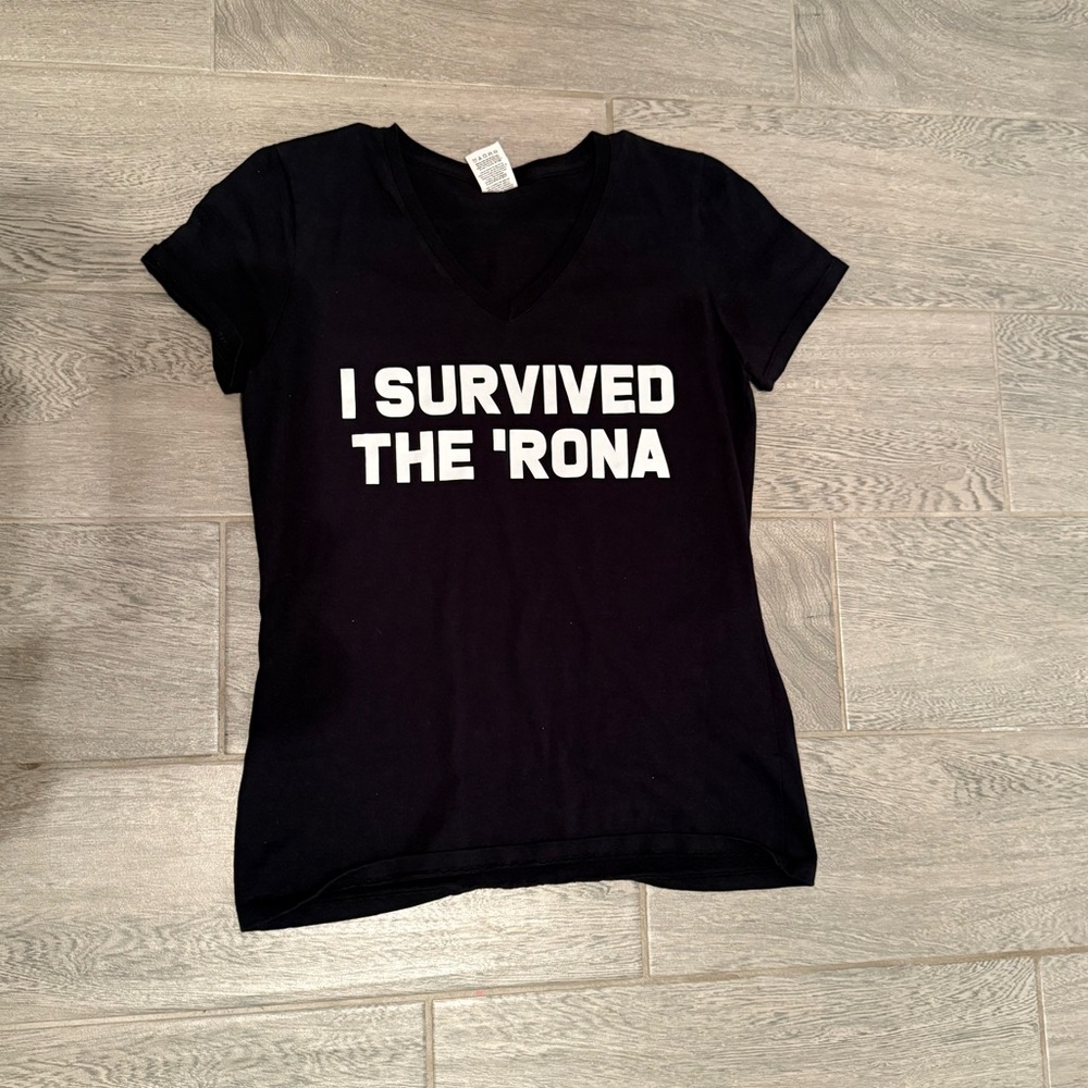 Fruit of the Loom Black Tee with Bold White Text